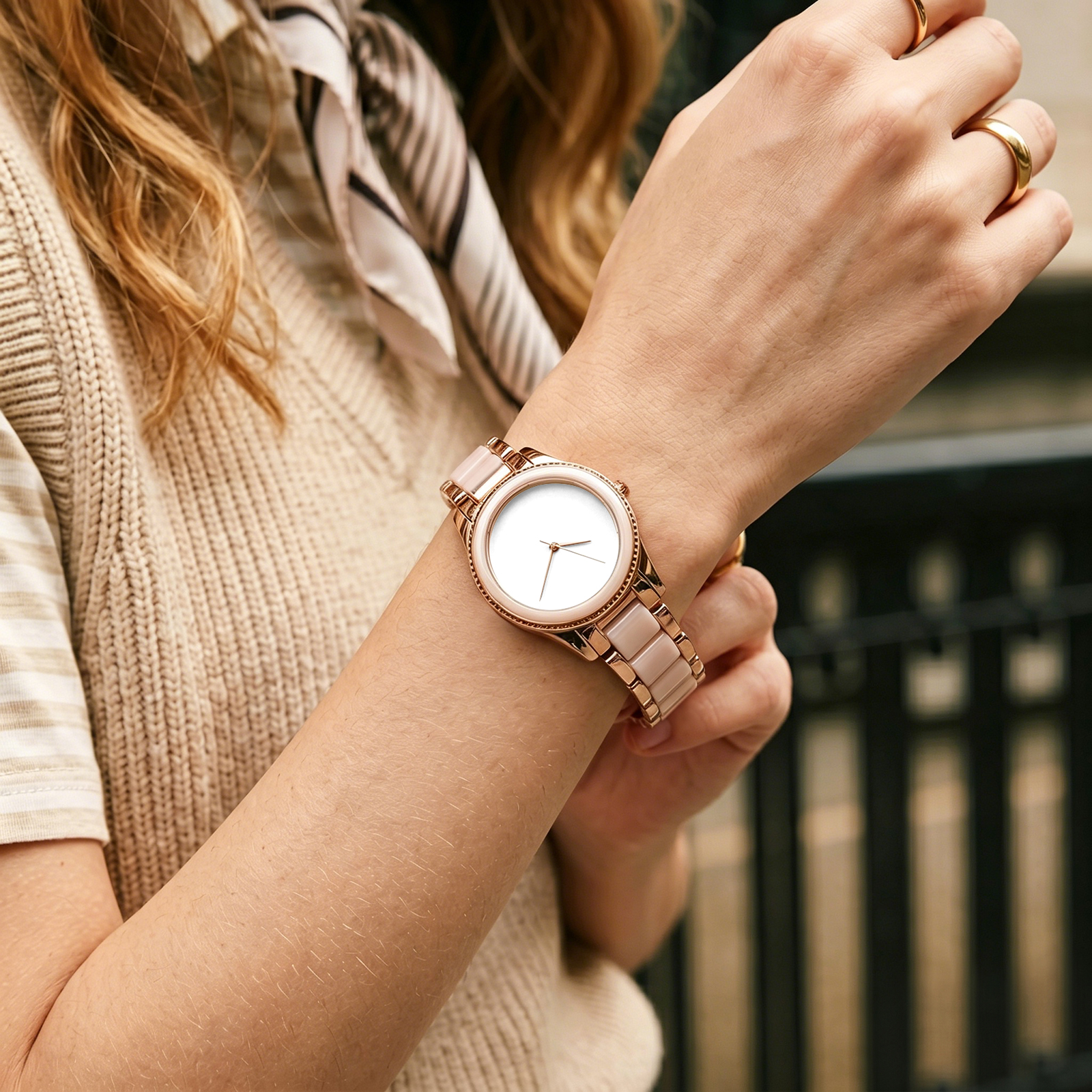 Chic Rose & Gold Resin Quartz Watch