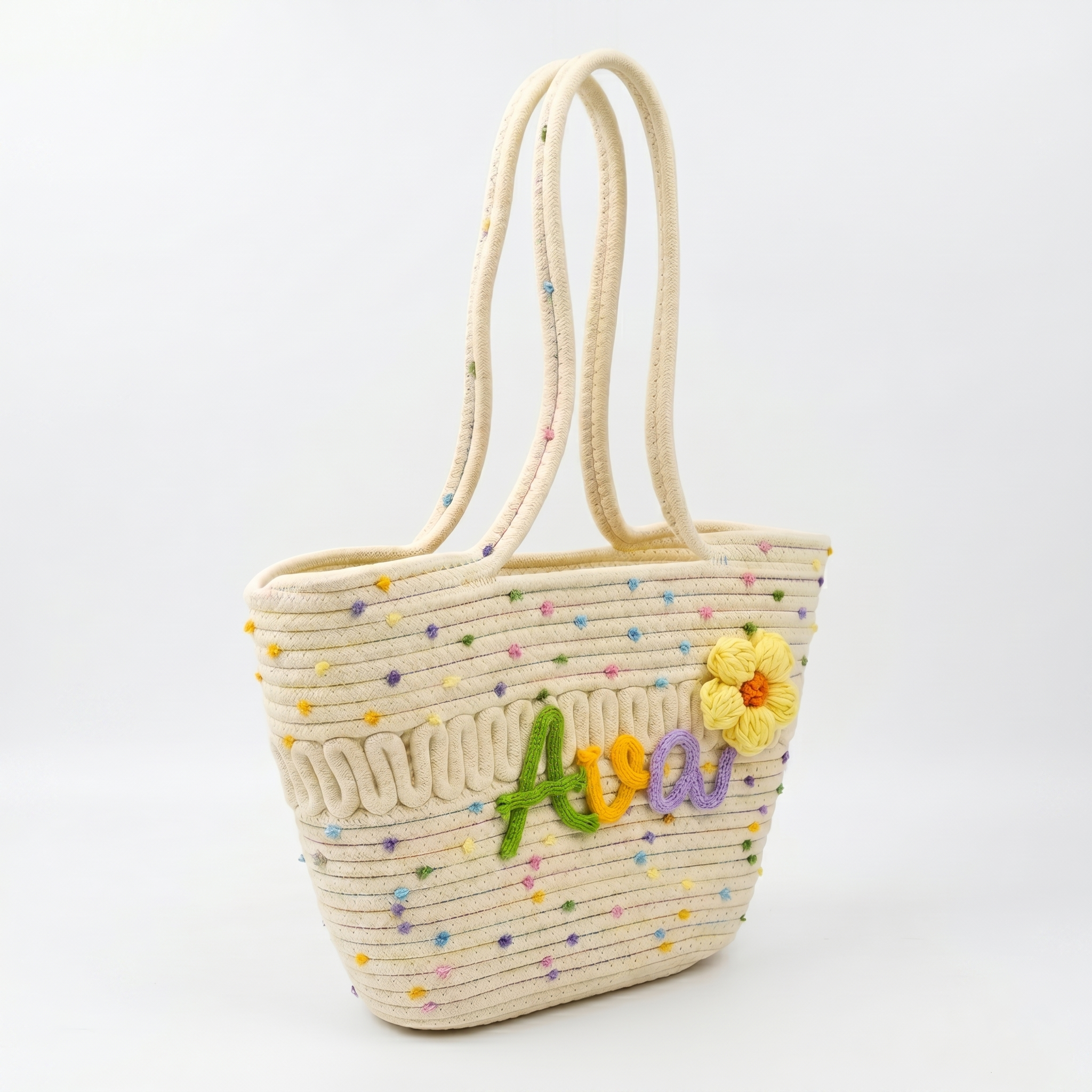 Personalized Custom Name Woven Cotton Beach Tote Bag