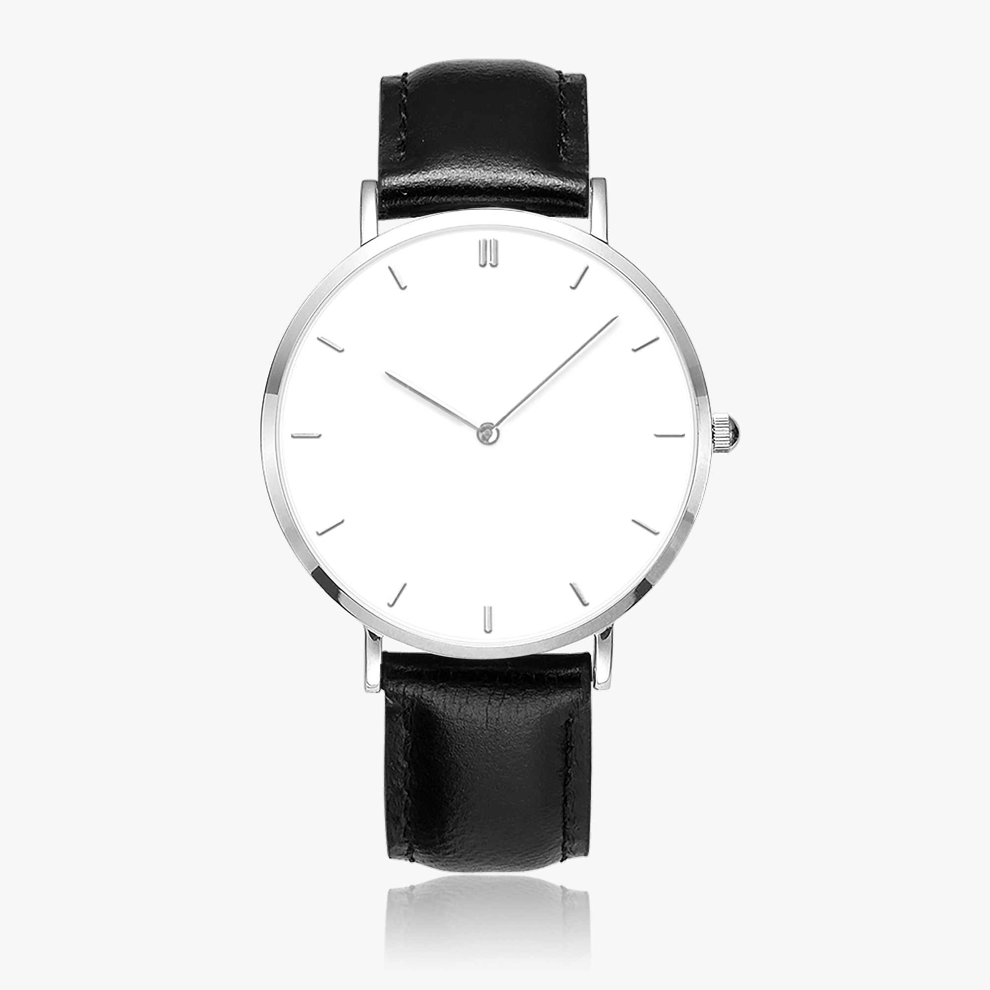 Hot Selling Ultra-Thin Leather Strap Quartz Watch (Silver With Indicators)