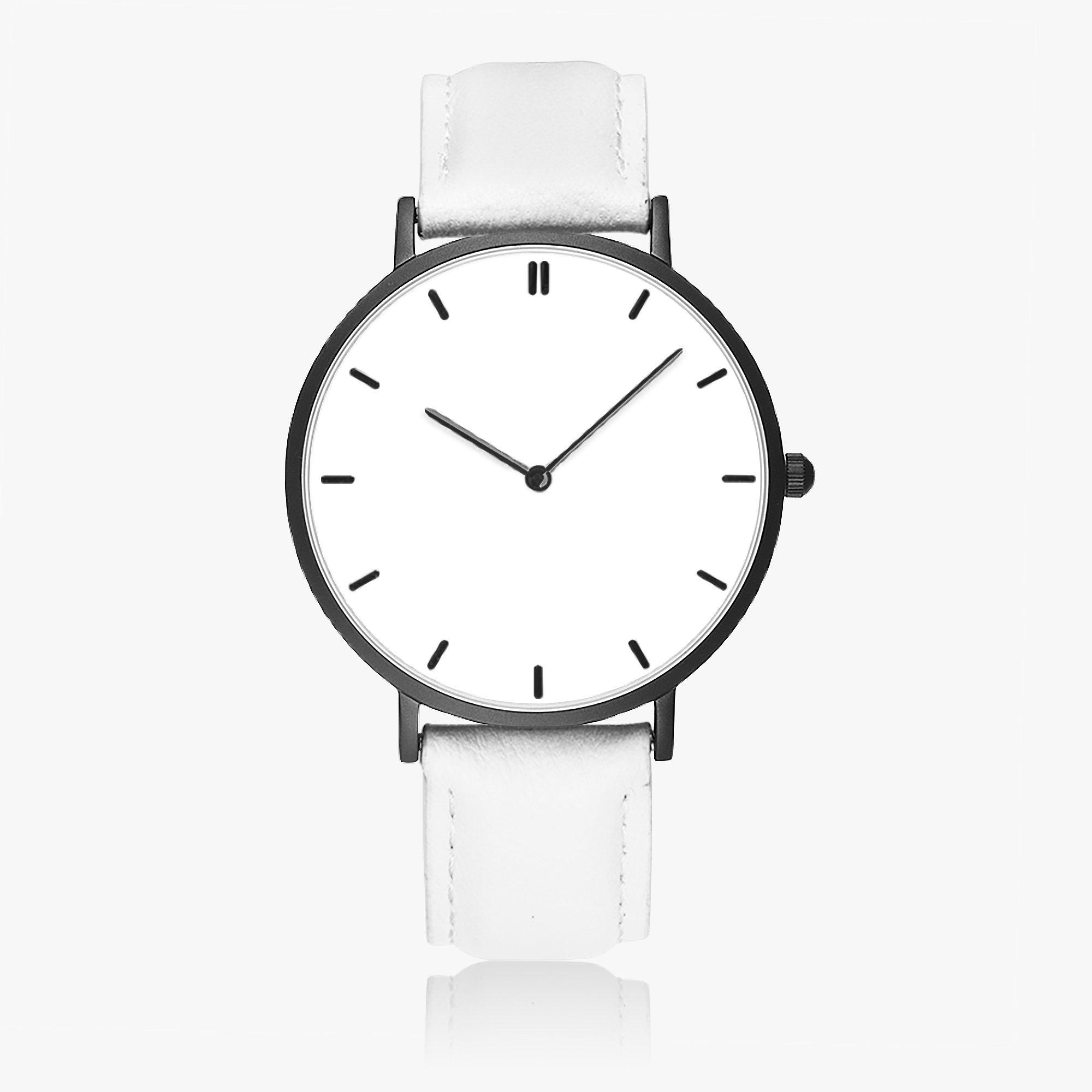 Hot Selling Ultra-Thin Leather Strap Quartz Watch (Black With Indicators)